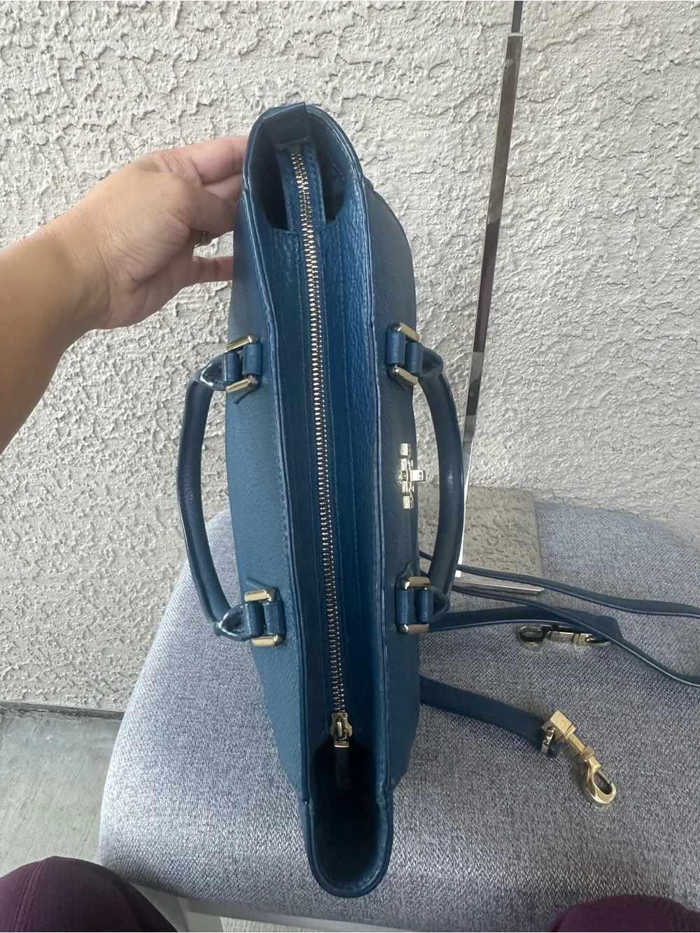 TORY BURCH Blue Leather Satchel with Removable Strap